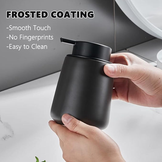 12Oz Black Soap Dispenser - Modern Ceramic Lotion Hand Soap Dispenser with Easy-to-Press Black Pump, Reusable and Refillable Liquid Dish Soap Dispensers for Bathroom & Kitchen
