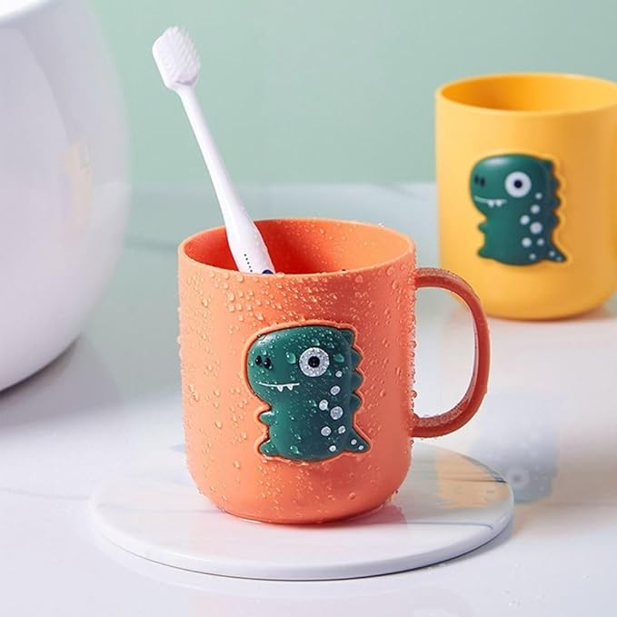 Cute Dinosaur Toothbrush Cup,Plastic Mouthwash Cup Portable Drinking Cup,Multipurpose Durable Toothbrush Holder for Bathroom Kitchen(Yellow)