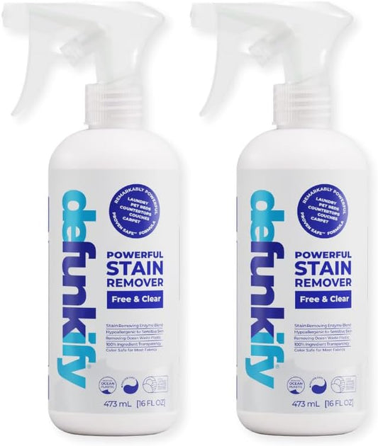 Laundry Stain Remover Spray, 16oz (2-Pack). 'Free & Clear' Stain Remover & Spot Treater Prewash Detergent for Clothes, Carpet & Gear. 'ProvenSafe' Cleaning Spray for Pets, Kids & Sensitive Skin