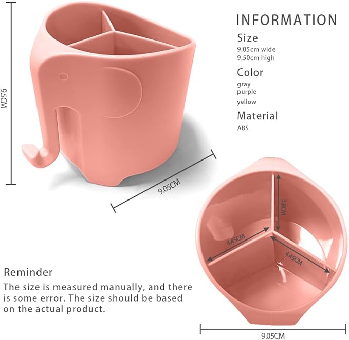 RyanLemon Elephant Toothbrush Holder for Toddler, Suction Cup Cute Toothbrush Holder for Kids, for Bathroom, with 3 Slots and 1 Hook, Watermelon Red