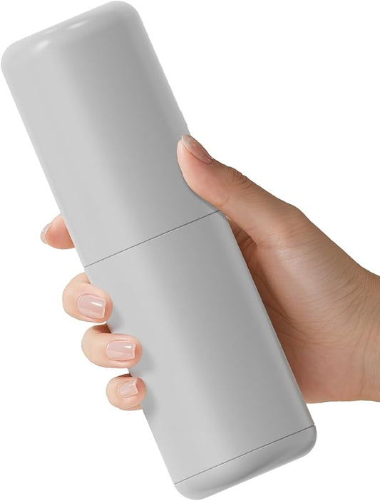 Travel Toothbrushes Holder – Portable Toothbrush Containers with Rinse Cup, Toothpaste Case with Leak-Proof Cover for On-The-Go Oral Care (Grey)