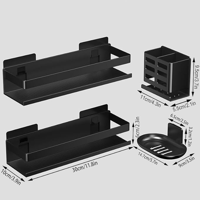 Shower Shelf 4 Pack - Bathroom Shower Shelf Rust-Proof Aluminum Adhesive Installation No Drilling Required, Suitable for Bathroom Storage and Home Decoration