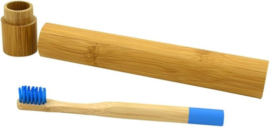 Biodegradable Natural Toothbrush with Soft Bristles for Gentle Gum Care Ergonomic Wooden Handle Eco-Friendly Blue Travel Toothbrush with Storage Tube