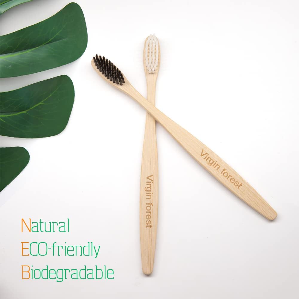 Virgin Forest Bamboo Toothbrushes, 8 Pcs Soft Bristle Toothbrush, Eco-Friendly Toothbrushes, Biodegradable Toothbrushes, Natural Wooden Toothbrush, Charcoal Toothbrushes