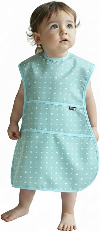 Full Coverage Waterproof Feeding Bib for Toddlers – Extra Long Apron Bib for Mealtime, Self-Feeding, High Chairn