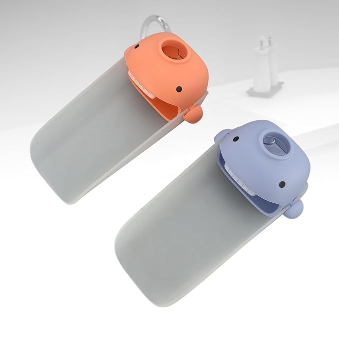 2Pcs Kids Faucet Extender for Hand Washing, Cute Cartoon Shape Sink Faucet Extender, Toddlers Bathroom Kitchen Accessories with Wide Splash, Soft Silicone and PP Material