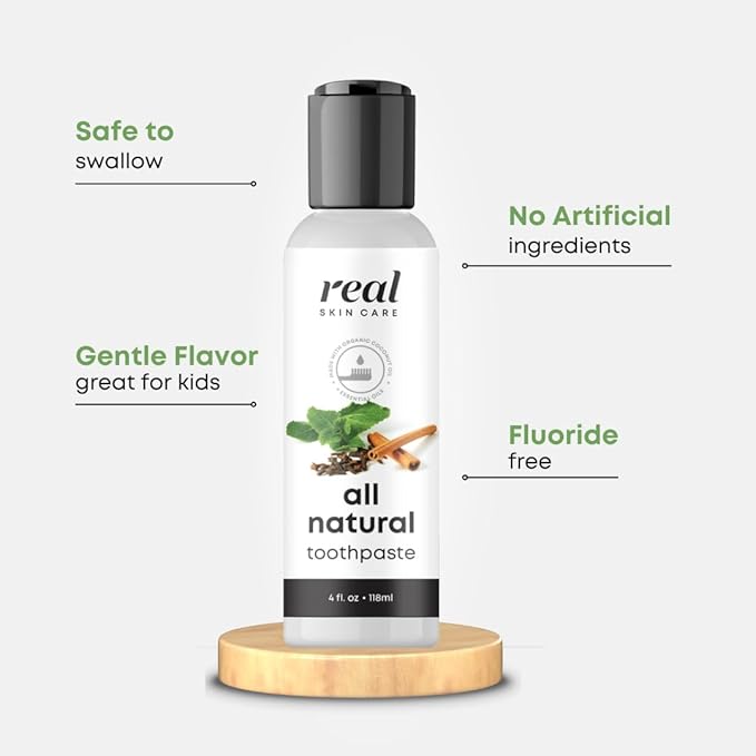 Real Skin Care Coconut Toothpaste | Handmade in USA | All Natural Organic Fluoride Free Toothpaste for Healthy Smiles | Flavored with Essential Oils for Adults & Kids