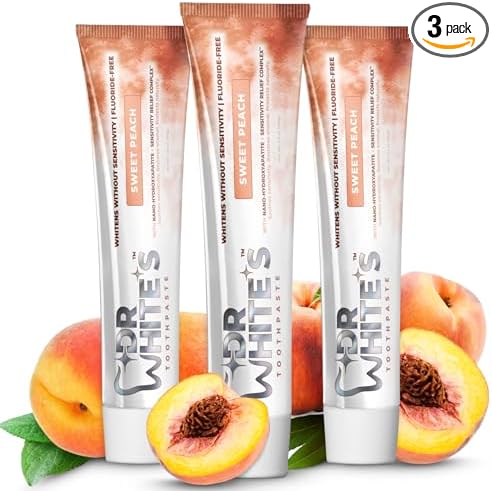 Dr. White’s Fluoride-Free nHA Toothpaste 3-Pack; Dentist-Formulated, Nano Hydroxyapatite + Xylitol, Sensitivity Relief Complex™, Mint-Free, Enamel Safe, Swallow-Safe (3.5 Oz, Sweet Peach)