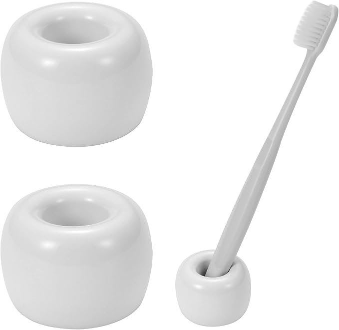Mini Ceramic Couple Toothbrush Holder, Hand-Made Bathroom Toothbrush Holder, Electric Toothbrush Head Holder and Office Pen Holder 2-Piece Set (White)