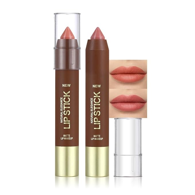 2Pcs Matte Lipstick Crayon Set for Women, 24 Hour Coral Pink Nude Pink Lipstick Lip Liner Pencil Long Lasting Waterproof Smudge Proof, Neutral lip liner marker Easy Application Full Coverage