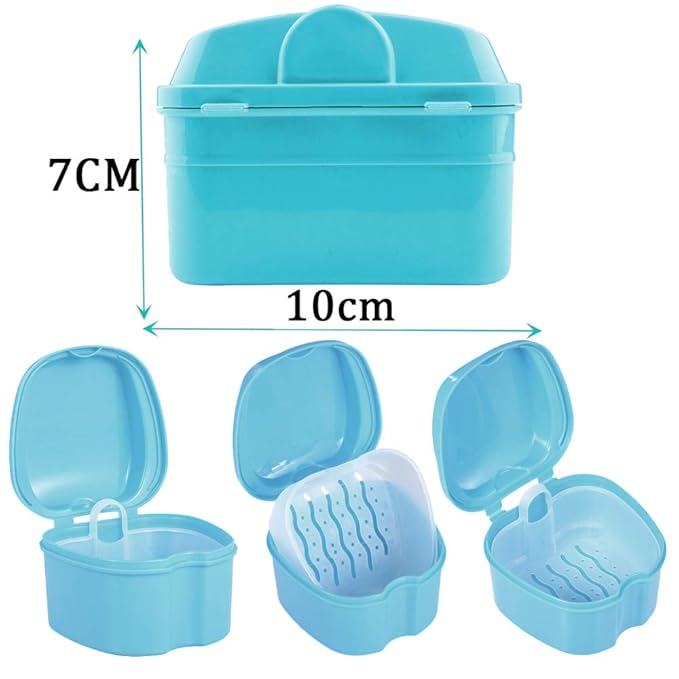 Denture Bath Box Cup Container Case, Complete Clean Care for Dentures, Clear Braces, False Teeth, Mouth Guard, Night Guard & Retainers,Traveling (Black & White)