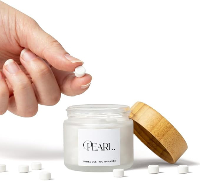 Starter Kit: The Pearl Jar & Fluoride Mint Toothpaste Tablets | Dentist Developed | Natural Whitening | TSA Approved | Reusable Packaging (Jar + 62 Tablets)