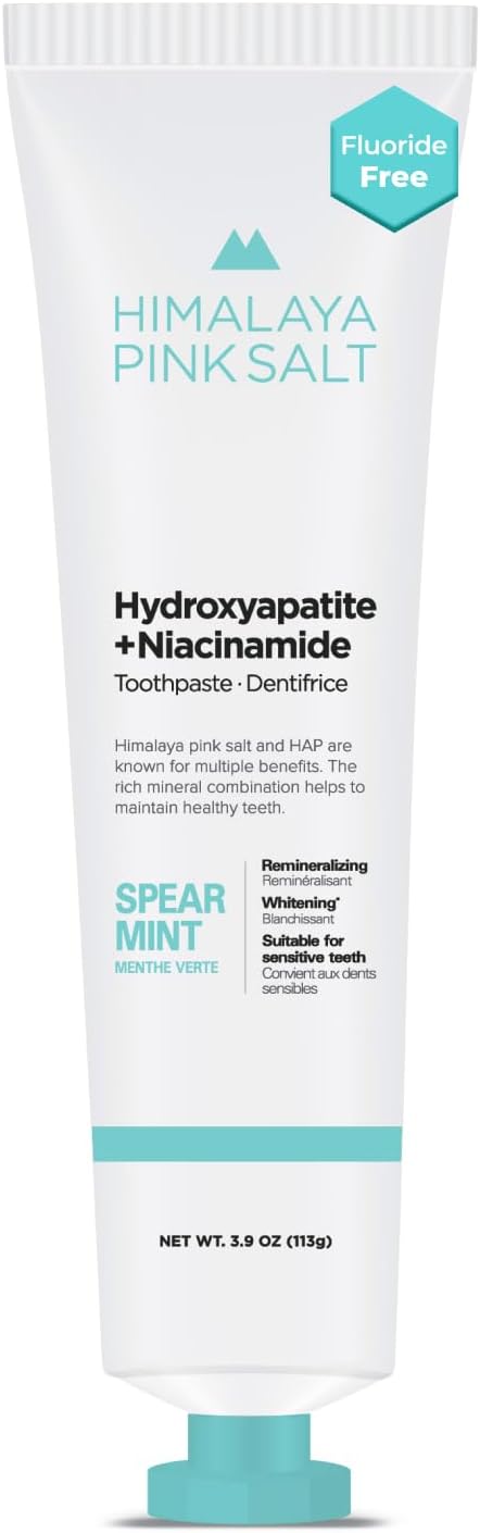 HIMALAYA PINKSALT Fluoride Free Hydroxyapatite Toothpaste with Niacinamide, Helps Remineralize, Appropriate for Sensitive Teeth, Teeth Whitening - for Adult, Kids Oral Care - Spearmint Flavor, 3.9 oz