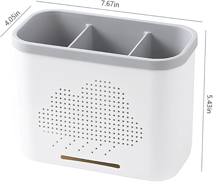 3 Slots Toothbrush Holder and Toothpaste Holder with Drain Hole, Detachable Easy Cleaning Multi-Functional Organizer Caddy Storage for Bathroom Vanity Sink Kitchen (White+Gray 3 compartments)