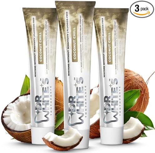 Dr. White’s Fluoride-Free nHA Toothpaste 3-Pack; Dentist-Formulated, Nano Hydroxyapatite + Xylitol, Sensitivity Relief Complex™, Mint-Free, Enamel Safe, Swallow-Safe (3.5 Oz, Coconut Chill)