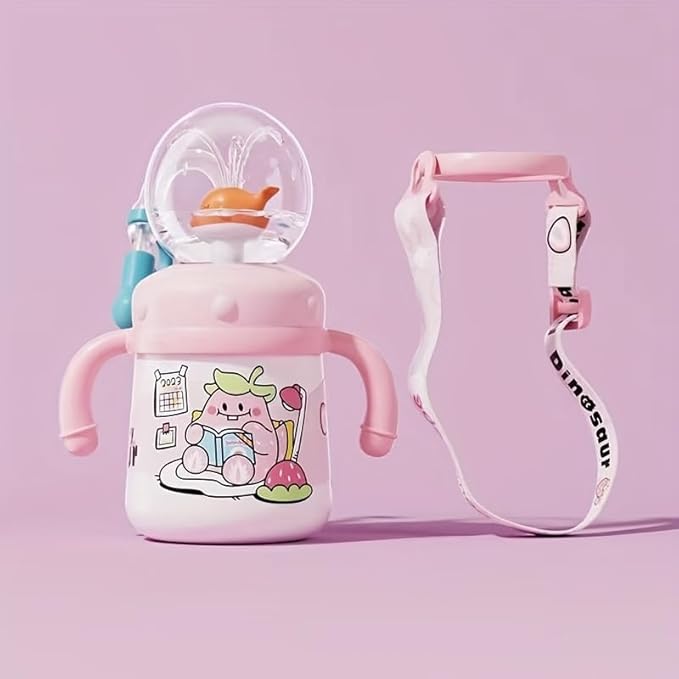Drinking Cup With Whale Squirt, Weighted Sippy Cups With Adjustable Straps, 300ml Whale Water Cups With Silicone Soft Tip, Portable Leak Proof Straw Sippy Cup For Kids (D-Pink)