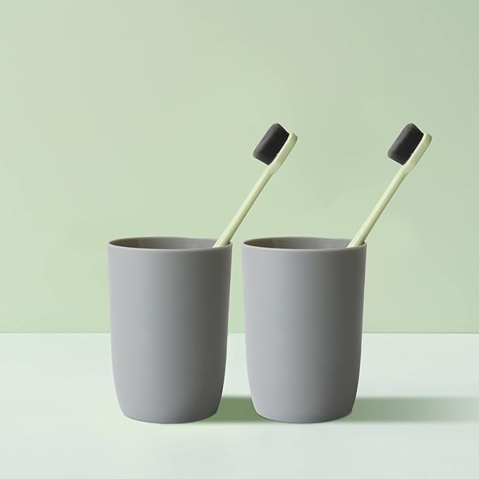 Topsky 4pcs Bathroom Tumbler Set - Plastic Drinking Cup With Mouthwash & Toothbrush Holder