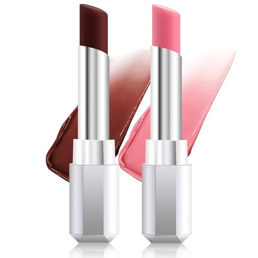 Honey Lipstick Tinted Lip Balm - Shine Moisturizing Lipstick for Women, Natural Nourishing Hydrating Lip Color Gloss Stain for Dry Lips, Tint Sheer Lightweight Makeup, Vegan - 2Pc Black & Pink