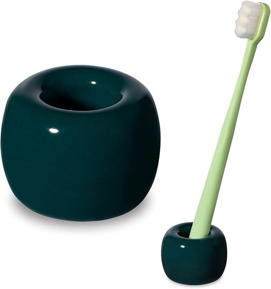 Urbanstrive Sleek Mini Ceramics Toothbrush Holder Stand for Bathroom Vanity Countertops (Dark Green 1-Pack)