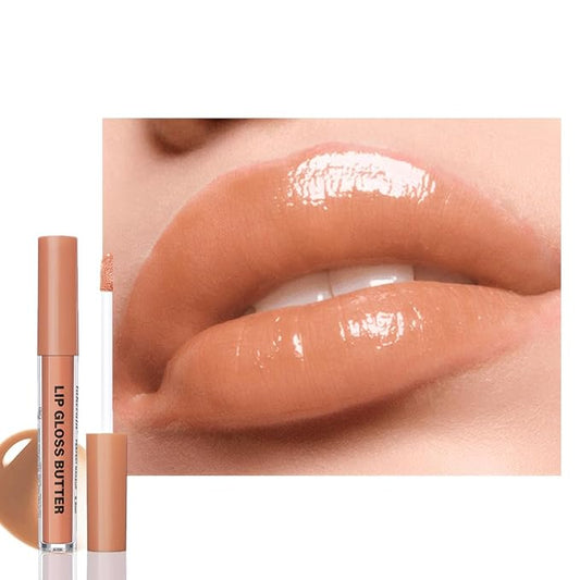 Brown Nourishing Lip Plumper Gloss, Light Brown Moisturizing High Shine Lip Glow Oil, Long Wear Hydration Mini Liquid Lipstick Makeup, Fresh Lightweight Glossy Plumping Lip Gloss for Women(07#)