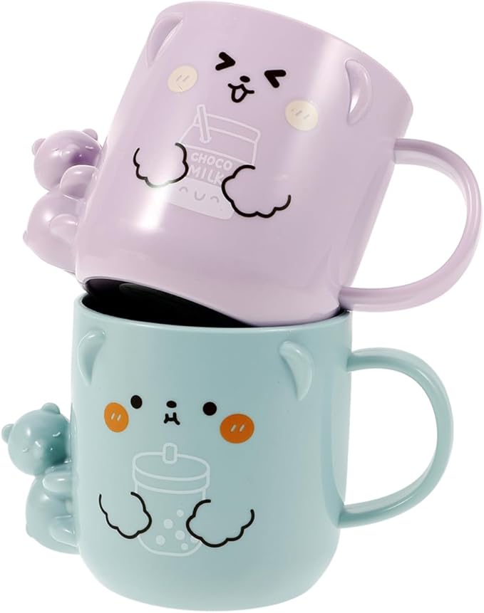 Cartoon Bathroom Tumbler Cups for Kids, 2pcs Tooth Brush Cups Plastic Toothbrush Holders Reusable Water Mugs