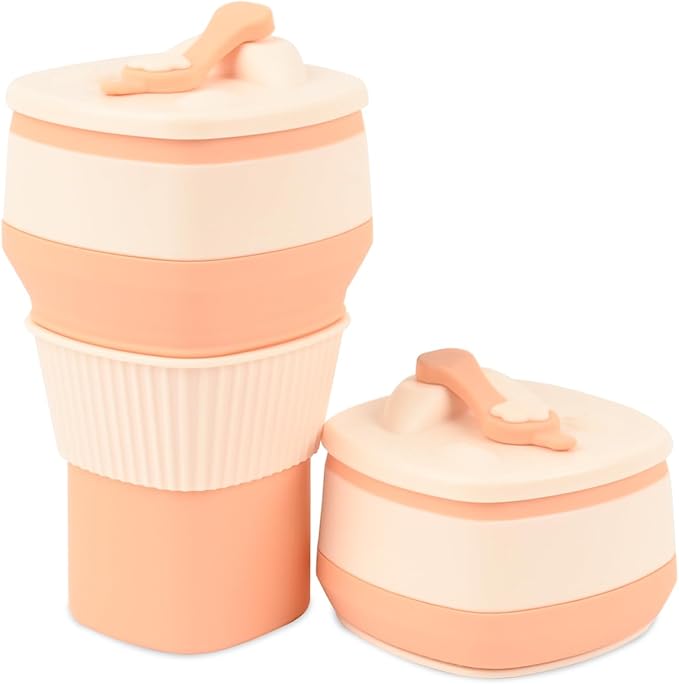 Collapsible Silicone Cup, Safe & Portable, for Hot & Cold Drinks, 18.6 oz (550 ml) - Travel, Camping, Office, and More – Peach Fuzz