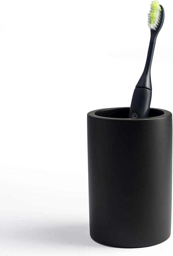 Matte Black Resin Bathroom Tumbler Cup - Matte Black Toothbrush Holder, 4x2.75 Inch, 12oz Capacity, Minimalist Vanity Countertop Organizer (Black)