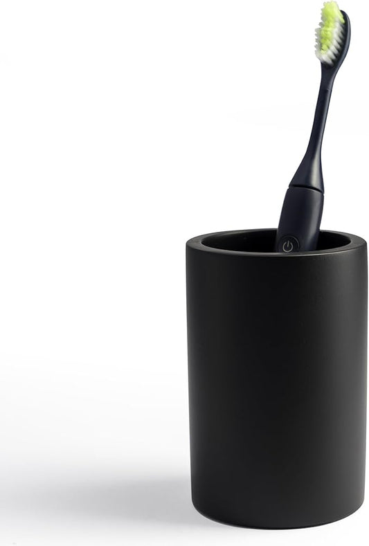 Matte Black Resin Bathroom Tumbler Cup - Matte Black Toothbrush Holder, 4x2.75 Inch, 12oz Capacity, Minimalist Vanity Countertop Organizer (Black)