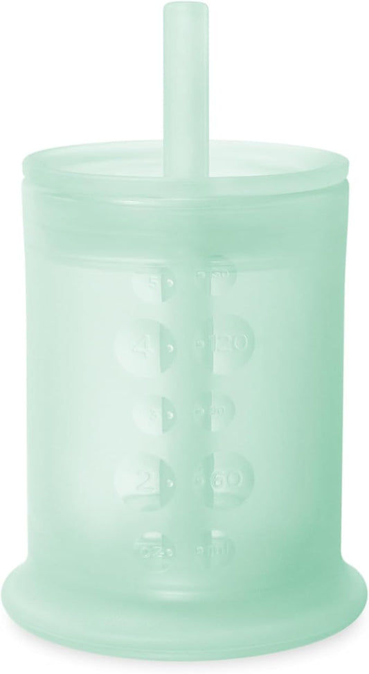 Olababy Silicone Training Cup with Straw Lid | Babies Water Drinking Cup | 6+ Mo Infant To 12-18 Months Toddler | Sippy Cup For Kids & Smoothie Cup | Baby Led Weaning (Mint, 5 oz)