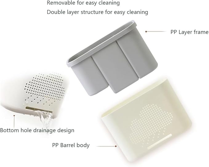 2 Slots Toothbrush Holder and Toothpaste Holder with Drain Hole, Detachable Easy Cleaning Multi-Functional Organizer Caddy Storage for Bathroom Vanity Sink Kitchen (White+Green 2 compartments)