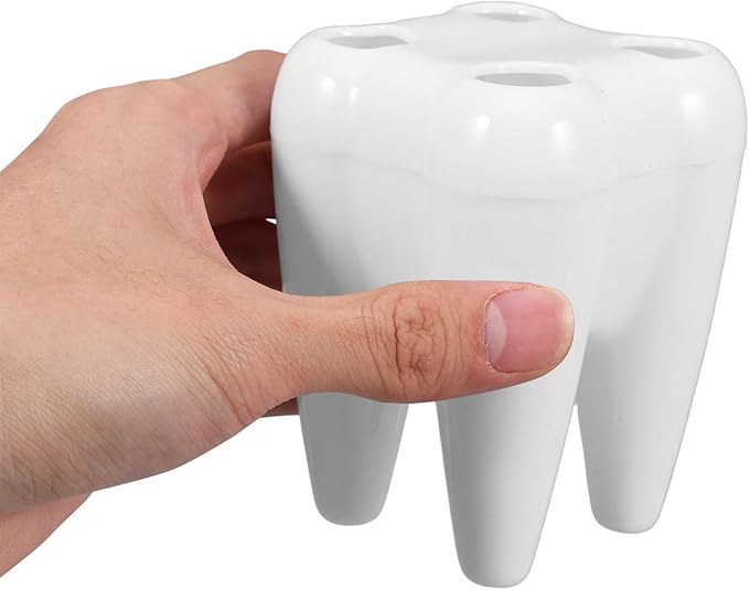 Sosoport 2pcs Cute Tooth Shaped Toothbrush Holder Stand Bathroom Decor with Ventilation for Countertop Organization and Travel Use