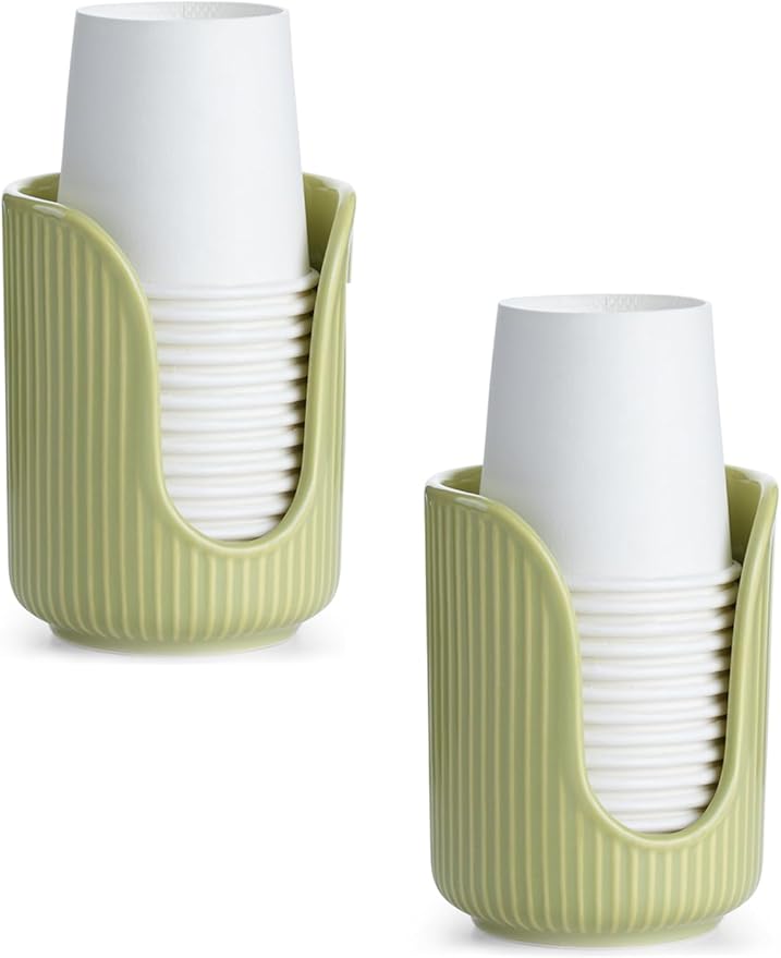Bathroom Cup Dispenser, 3oz-4oz Ceramic Paper Cup Holder, Small Countertop Mouthwash Dixie Cups Accessories, for Vanity Countertops, Bathroom, Kitchen, and Dining Room