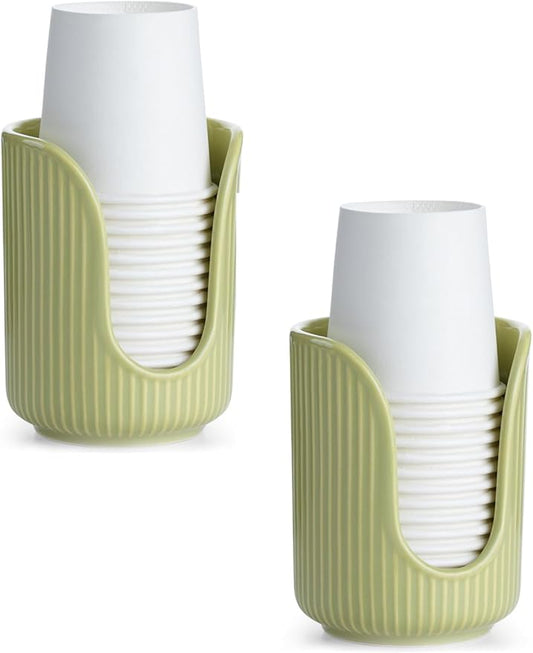 Bathroom Cup Dispenser, 3oz-4oz Ceramic Paper Cup Holder, Small Countertop Mouthwash Dixie Cups Accessories, for Vanity Countertops, Bathroom, Kitchen, and Dining Room
