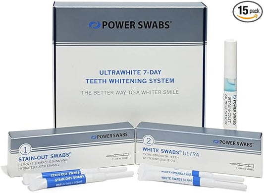 Power Swabs - 7 Day Professional Teeth Whitening Kit - for at Home Use - Easy 5 Minute Teeth Whitening - Dentist Formulated Teeth Whitening Swabs to Remove Stains