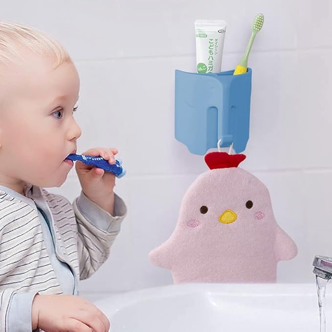 Kids Toothbrush Holder, Cute Elephant Toothbrush Holders for Toddler, Toothbrush Toothpaste Holder for Bathroom, Toothbrush Organizer with 3 Slots and a Hook, Sky Blue