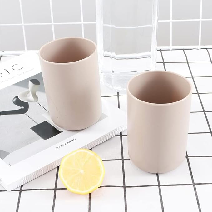 Round Plastic Toothbrush Cup Couple Mug Creative Household Toothbrush Holder Simple wash Cup mouthwash Cups. (Brown & Brown)