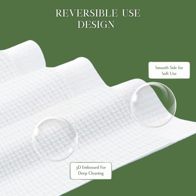 VoilaVe Disposable Face Towels -100% Cotton Biodegradable Makeup Remover Dry Wipes, Ultra Soft Lint Free Facial Cloth | Clinically Tested Eco-Friendly Towelettes For Sensitive Skin - XL 10 x 12"- 50 C