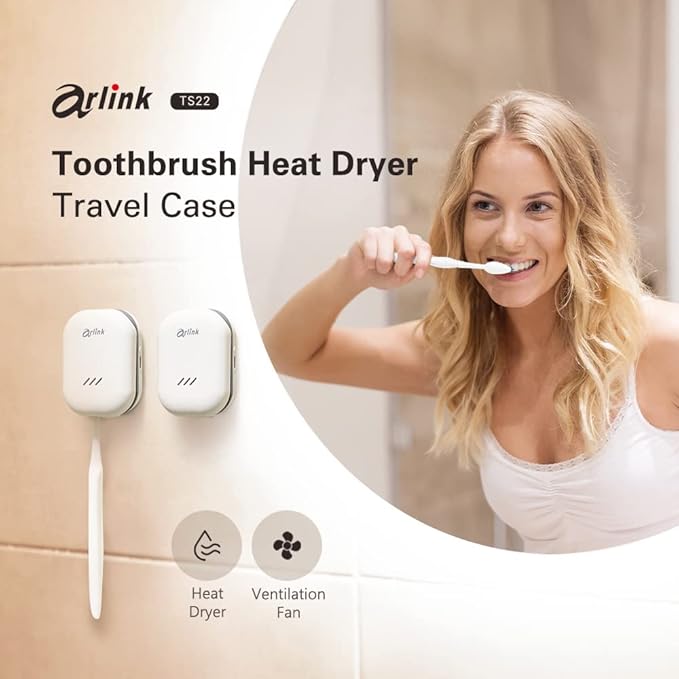 TS22 Portable Heat Drying Toothbrush Case, Built-in Fan, Rechargeable container, Perfect for Traveling & Home, Waterproof, Wall Mount without drilling, Suitable for any toothbrush