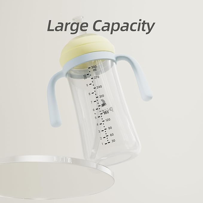 Piifur Sippy Cups for Toddlers 1-3 No Spill with 2 Straw Replacement Sets Water Bottle with Handle 10 Ounce Blue