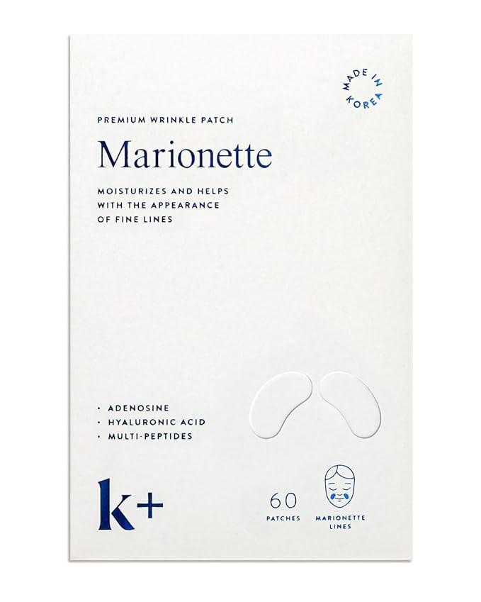 KPLUS K+ Wrinkle Patches for Marionette, Smile Lines with Hyaluronic Acid, Adenosine and Peptides - Korean Overnight Mindful-Aging Facial Stickers (60 Count)