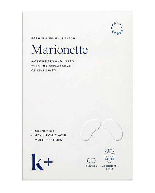 KPLUS K+ Wrinkle Patches for Marionette, Smile Lines with Hyaluronic Acid, Adenosine and Peptides - Korean Overnight Mindful-Aging Facial Stickers (60 Count)
