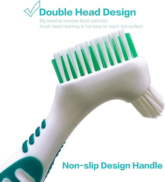 Premium Hygiene Denture Cleaning Brush Set, Multi-Layered Bristles & Ergonomic Rubber Handle, for Denture Care(Purple & Green)