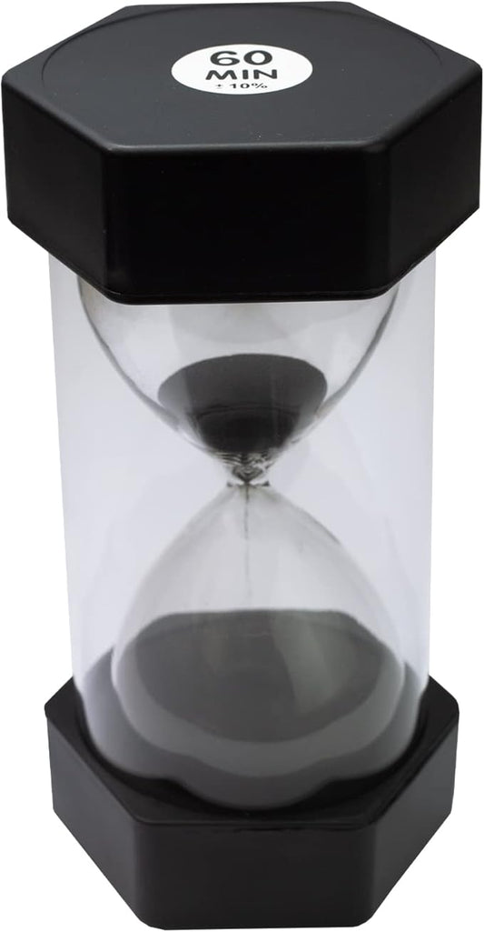 Sand Timer for Kids - 60 Minute Black - 6.3 inches Hour Glass Acrylic Covered Clock for Classroom, Home & Kids Room Large - Single Pack