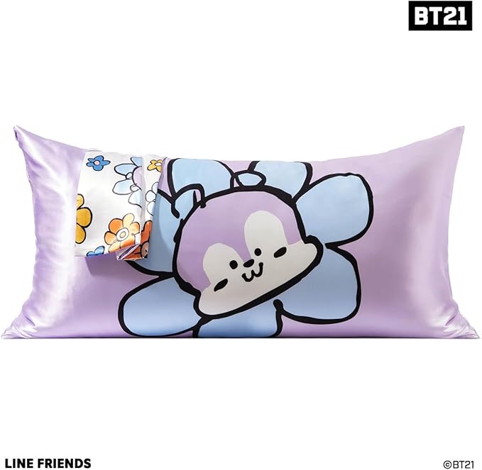 Kitsch x BT21 (Mang) Satin Pillowcase with Zipper for Hair & Skin - Softer Than Silk Pillow Cases, Smooth Cooling Pillow Cover, Wrinkle-Free, Machine Washable, King Size (19x36)