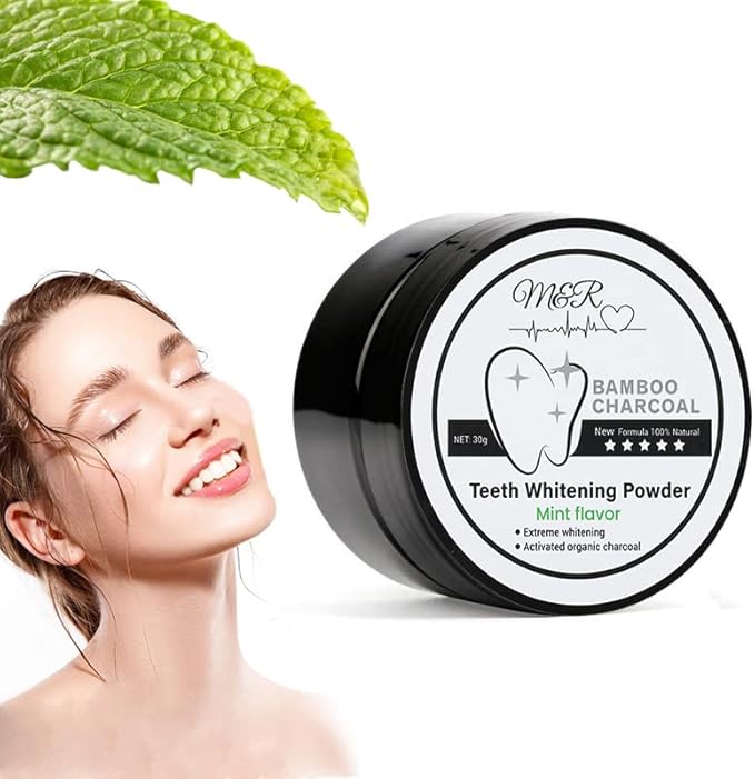 M&R New Formula More Delicate 100% Organic Activated Charcoal Teeth Whitening Powder+Bamboo Toothbrush /30g Coconut Charcoal, Effective Teeth Stain Remover and Toothpaste Alternative/Fresh Mint Taste