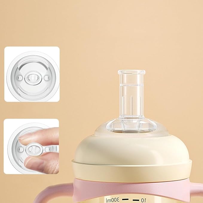 Toddler Sippy Cup, Weighted Straw Baby Drinking Water Bottle with Valved Spout for 6+ Months, 300ml/10oz/Pink/1Pack