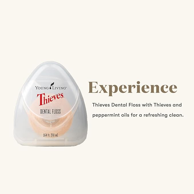 Young Living Thieves Dental Floss | 164 ft | Infused with Thieves Essential Oil Blend | Natural Waxed Floss for Daily Oral Hygiene, Fresh Breath, and a Naturally Clean Feeling