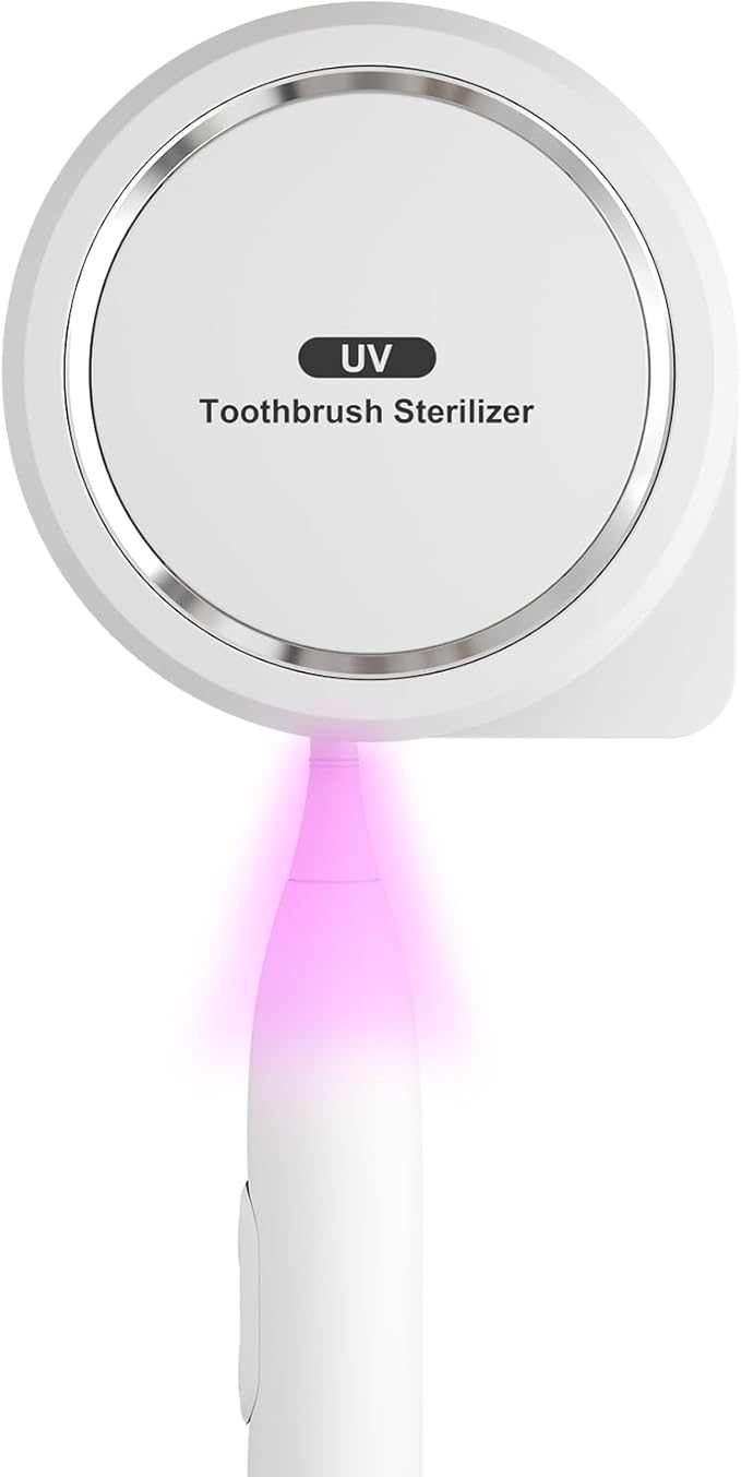 UV Toothbrush Sanitizer Holder, Toothbrush Sanitizer and Holder Cover Caps with Fan Drying, Rechargeable Portable Toothbrush Cleaner Case Fits Most Electric and Manual Toothbrushes (White)