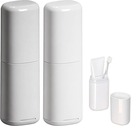 2PCS Toothbrush and Toothpaste Travel Case, Portable Tooth Brush Travel Case, Large Capacity, Small and Compact, Suitable for Journey, Gym, School, Camping, Home (White and Gray)