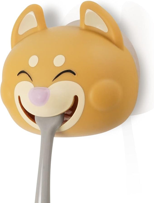 Hoobbe Animal Toothbrush Holder, Kids Suction Toothbrush Holder with Mirror/Glass/Wall Mounted Suction Cup, Bathroom Organizer, Accessories and Decor (Shiba Inu), for Kids